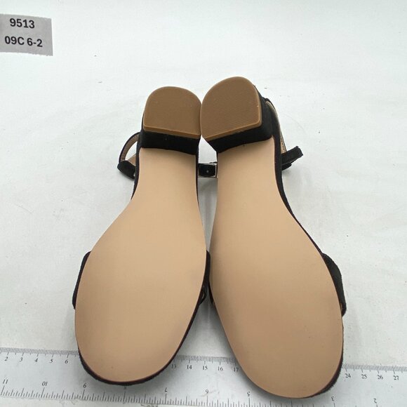 XYD Black Suede Open Toe Ankle Strap Buckled Low Chunky Heel Sandal - Picture 7 of 8